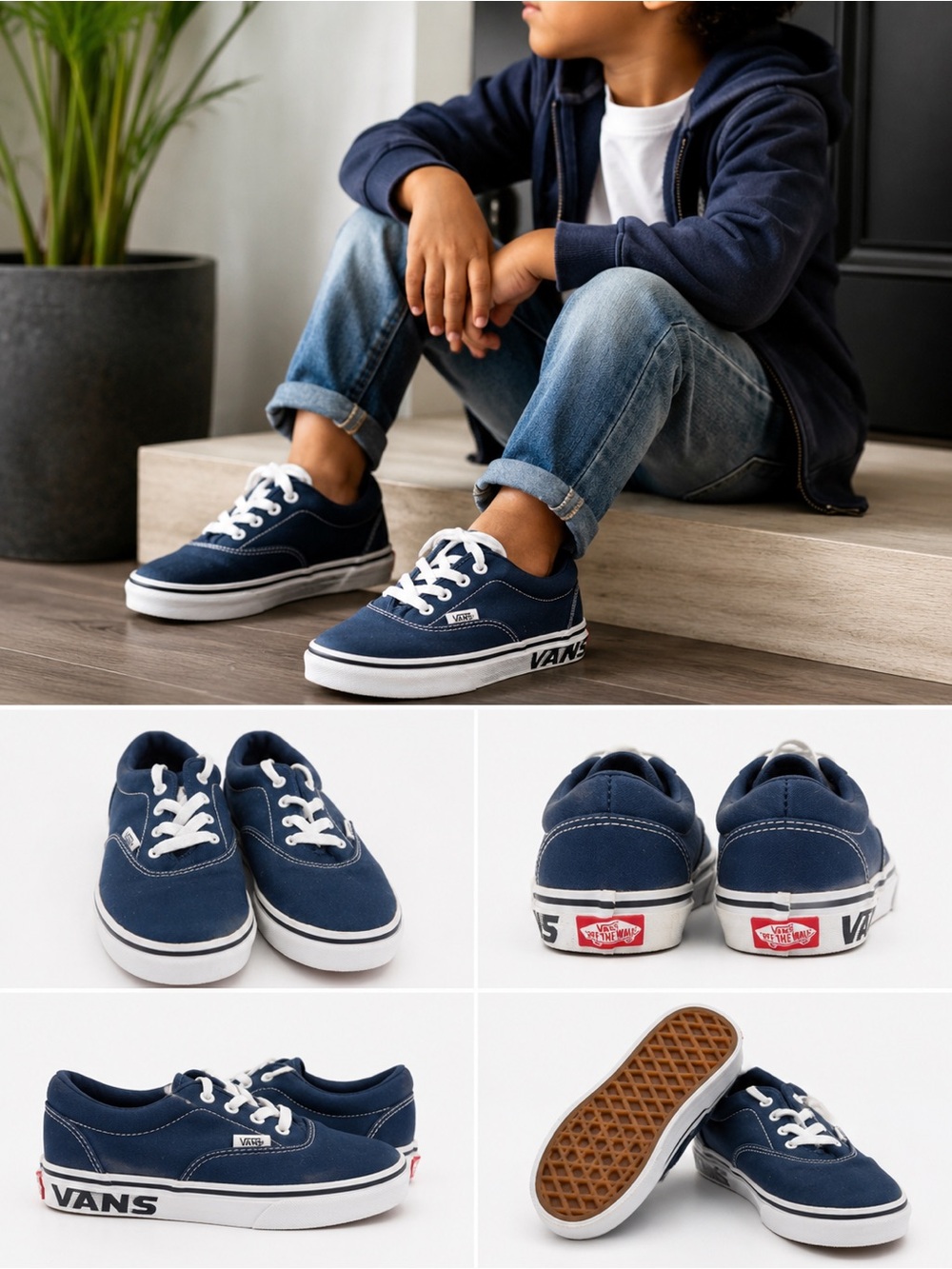Vans Blue Canvas Sneakers Kids Youth Size 4Y Good Used Condition